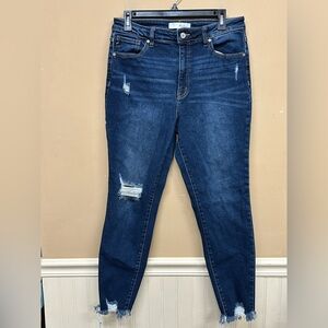 KanCan Ankle Skinny Jeans 13/30 High Rise Distress Blue Dark Wash KC8567D